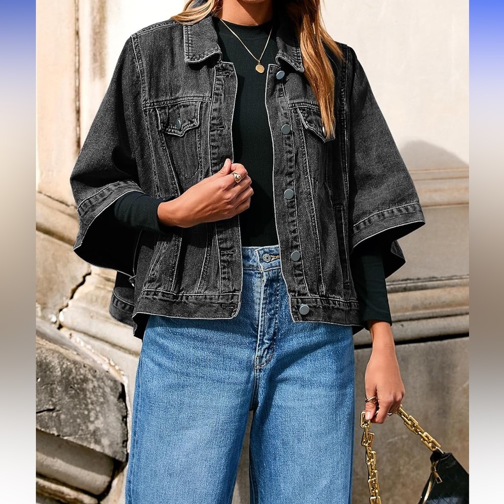 Womens Jean Jacket Oversized cap Short Sleeve- (chose yours)s-xxl